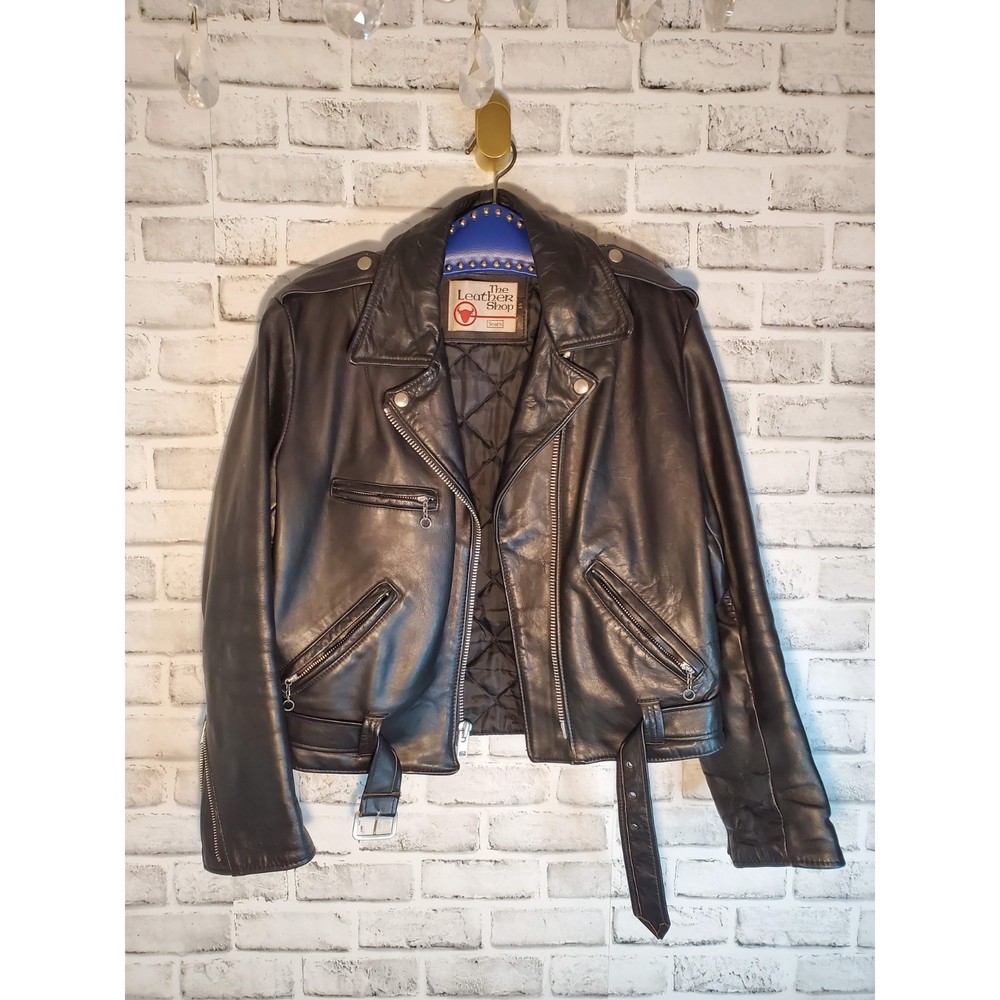 Vintage Women's Black Leather Biker Jacket The Leather Shop Sears